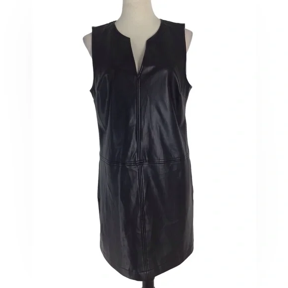 Michael Stars Black Vegan Leather Cecelia Dress Size Medium - Picture 4 of 10